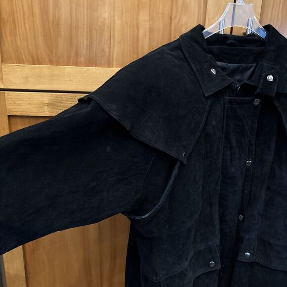 Adventure Bound Originals Duster Outback Trench Coat XL Black Suede Snaps Lined - Picture 4 of 16